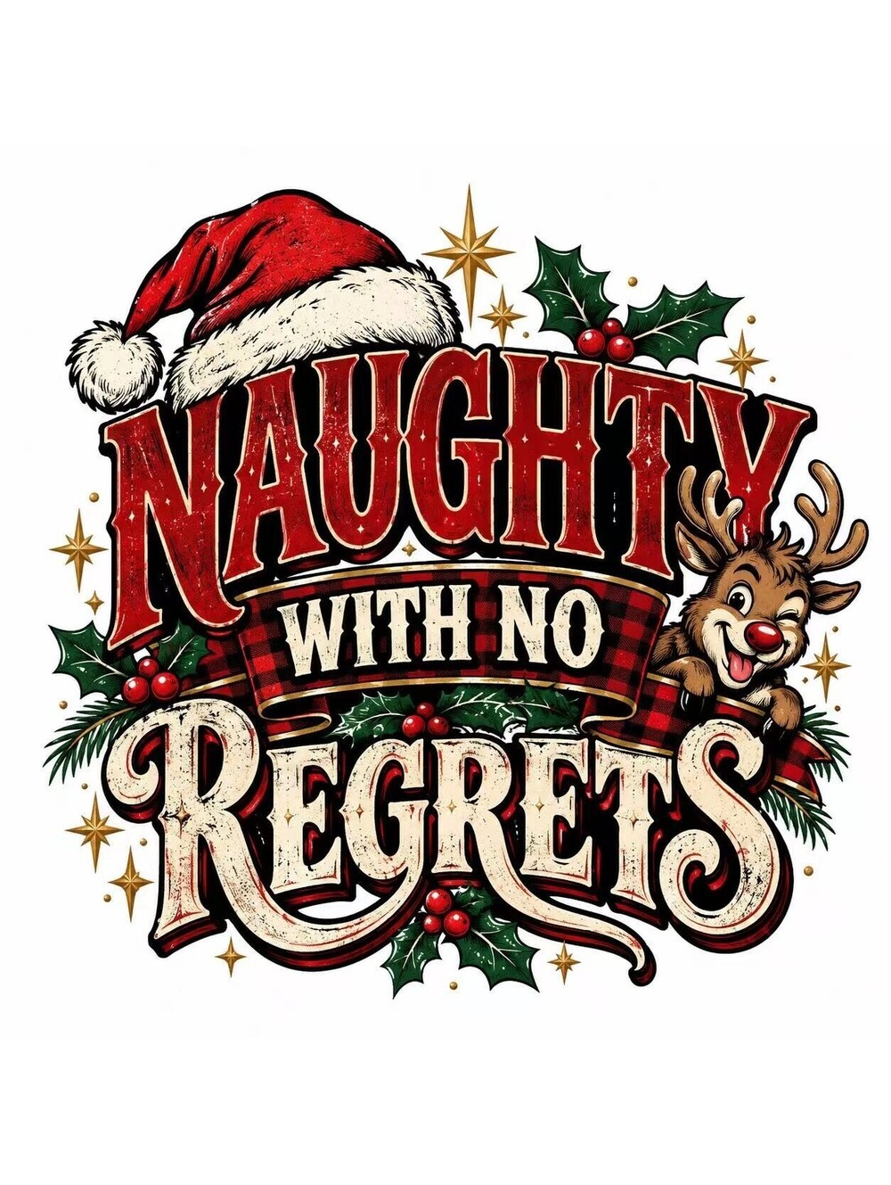 4Pcs Funny Christmas DTF Transfers 10" Naughty With No Regrets Heat Press